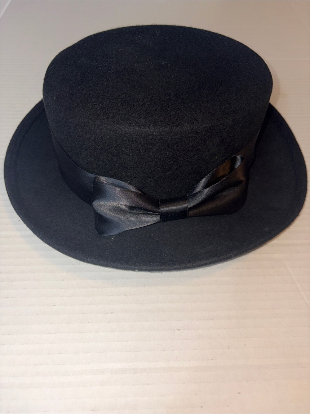 Bellman 100% Wool Felted Hat Black with black ribbon bow trim